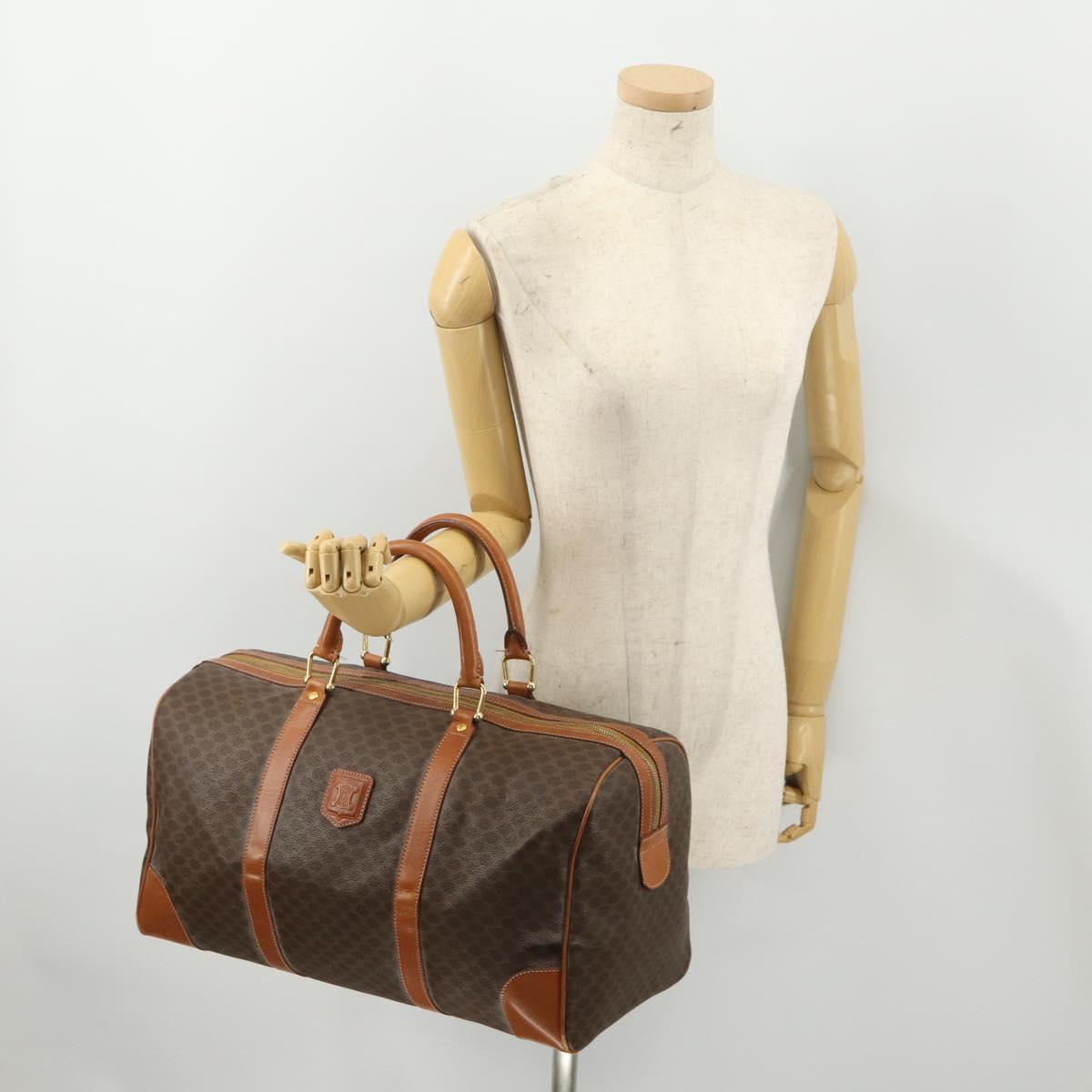 CELINE Macadam Canvas Boston Bag PVC Leather Brown Gold Auth 183843A
