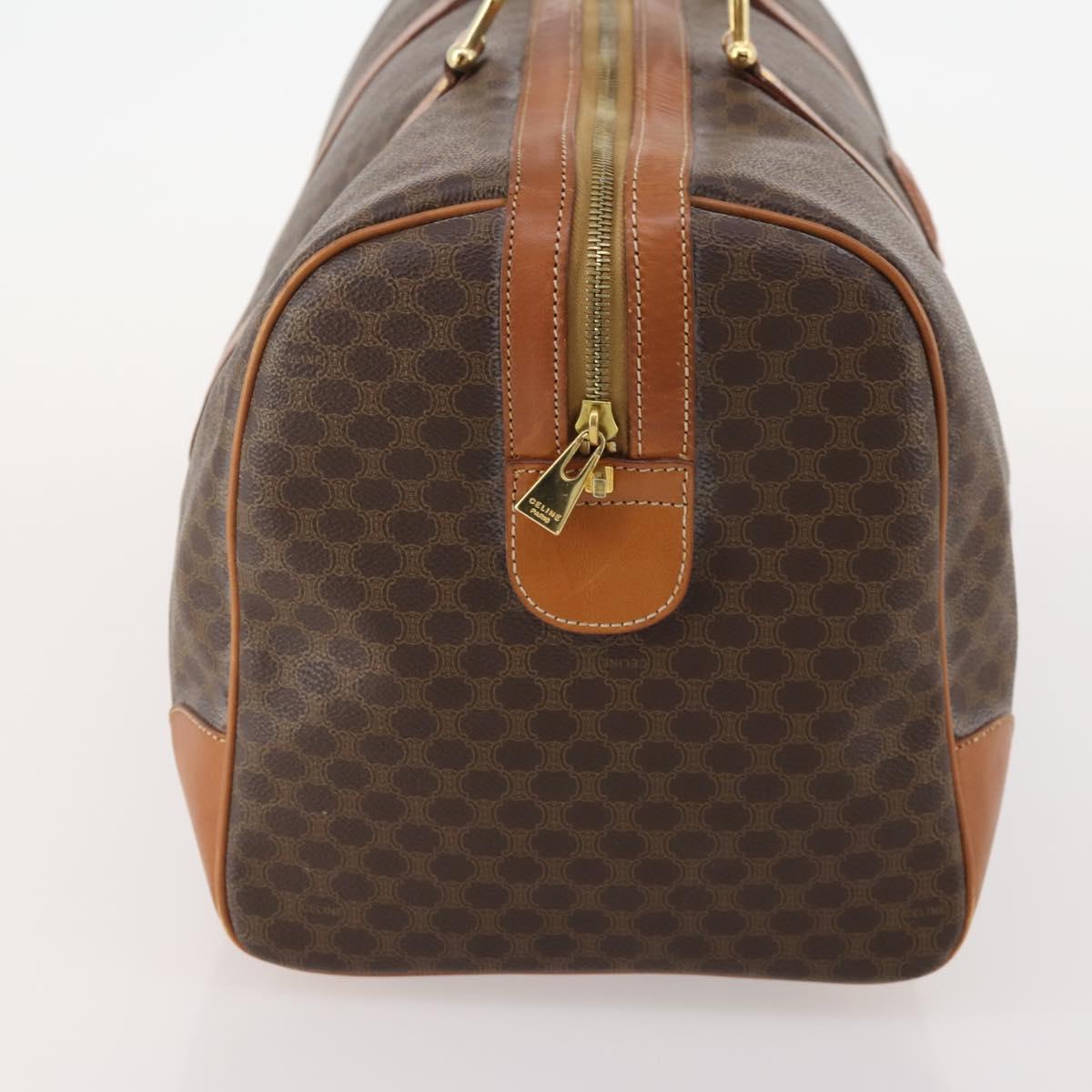 CELINE Macadam Canvas Boston Bag PVC Leather Brown Gold Auth 183843A