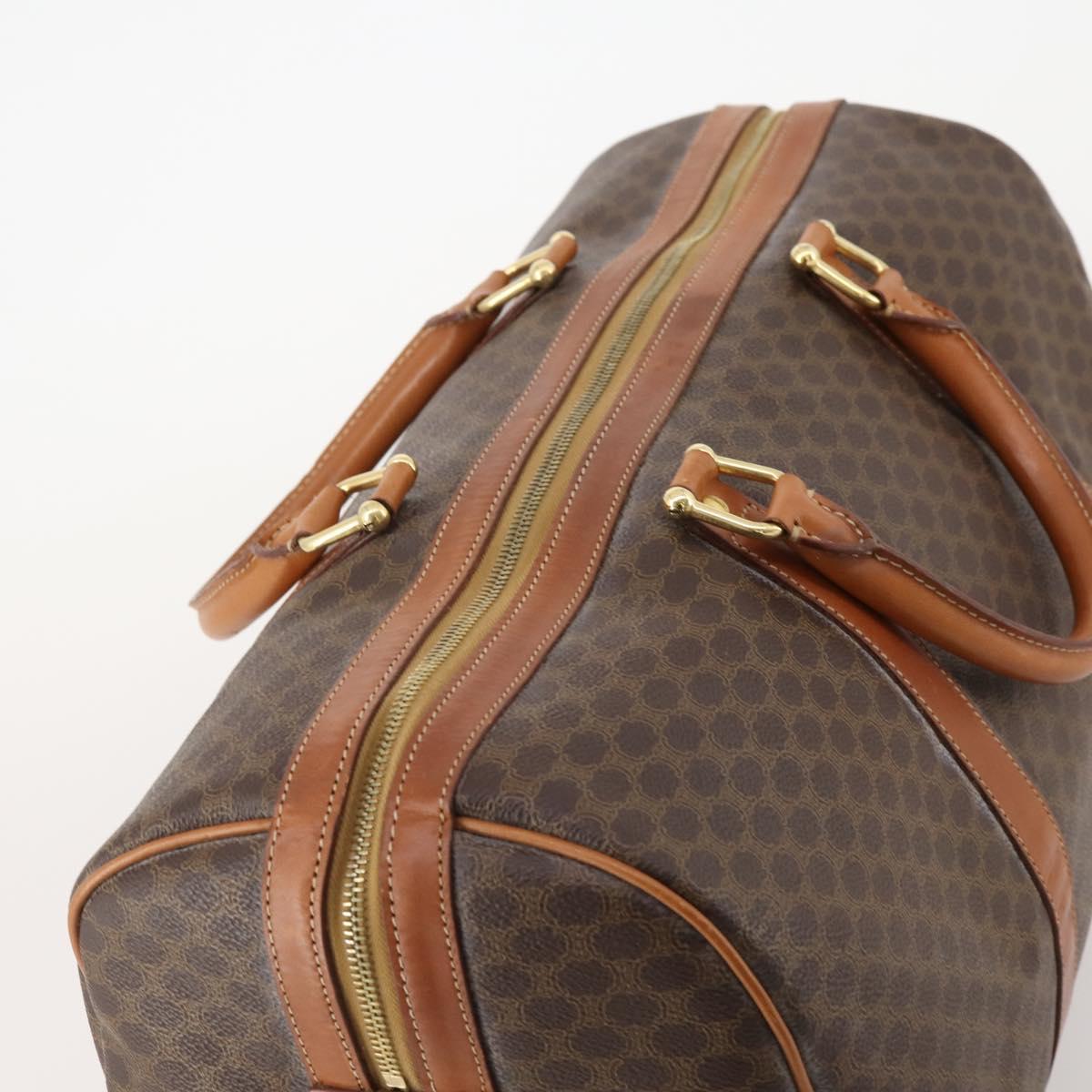 CELINE Macadam Canvas Boston Bag PVC Leather Brown Gold Auth 183843A