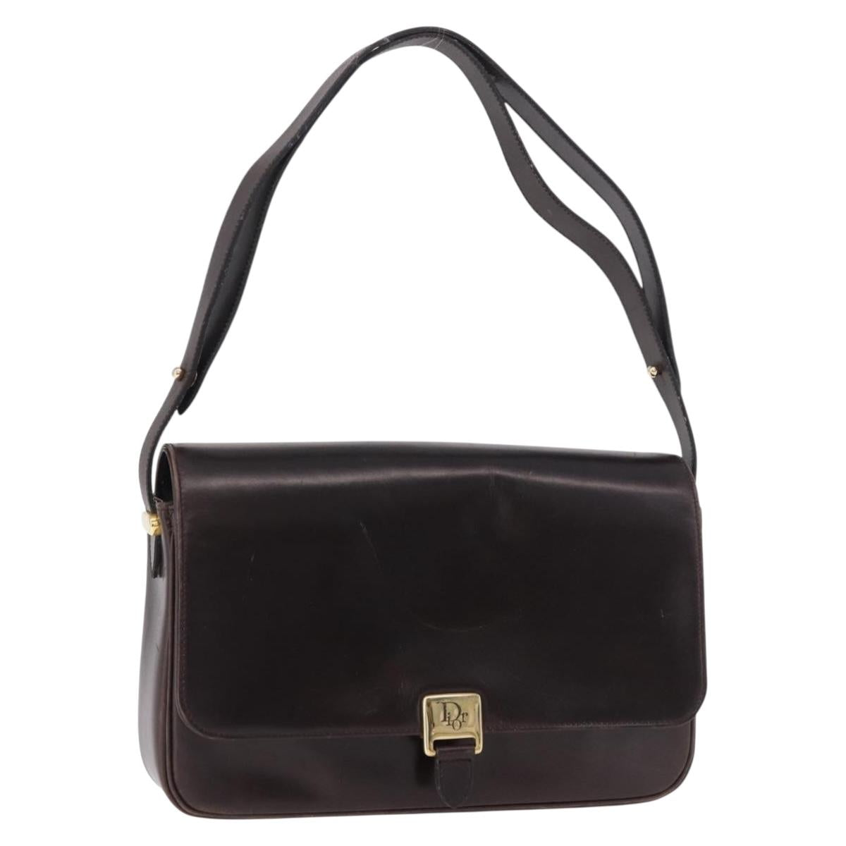 Christian Dior Shoulder Bag Leather Brown Gold Auth 183849