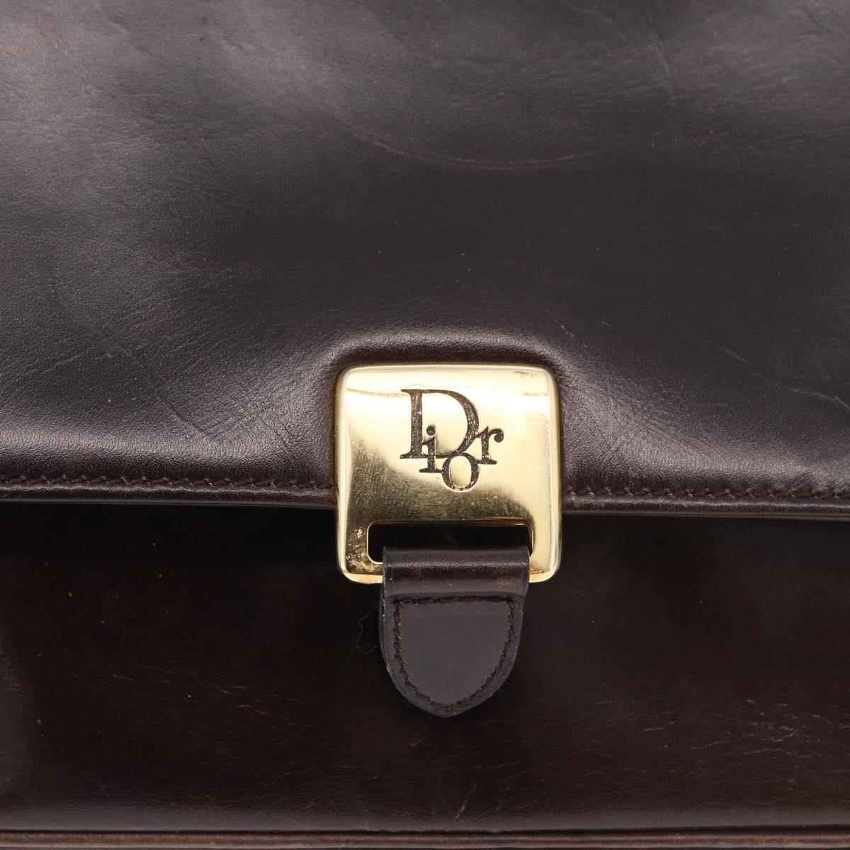 Christian Dior Shoulder Bag Leather Brown Gold Auth 183849