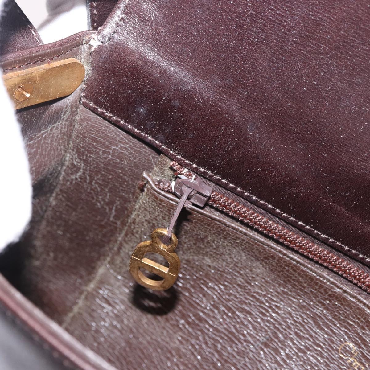Christian Dior Shoulder Bag Leather Brown Gold Auth 183849