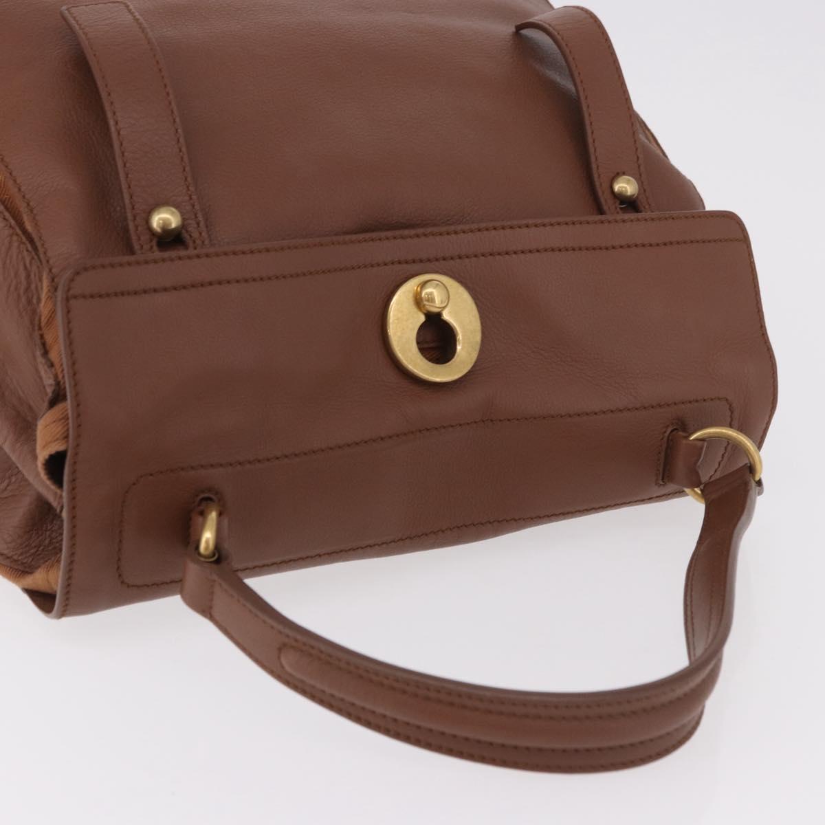 SAINT LAURENT Muse Toe Hand Bag Leather Brown Gold Auth 183850V