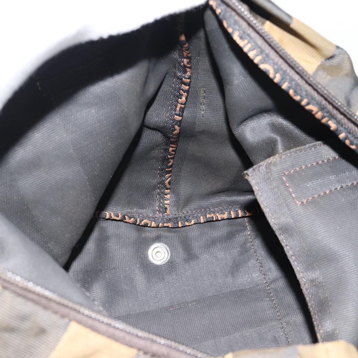 FENDI Pecan Canvas Tote Bag Brown Black Auth 183855