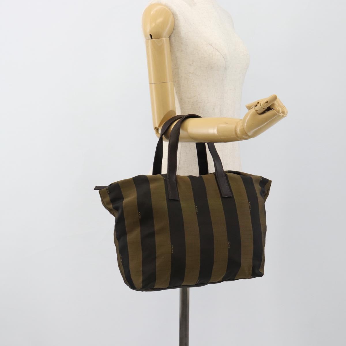 FENDI Pecan Canvas Tote Bag Brown Black Auth 183855