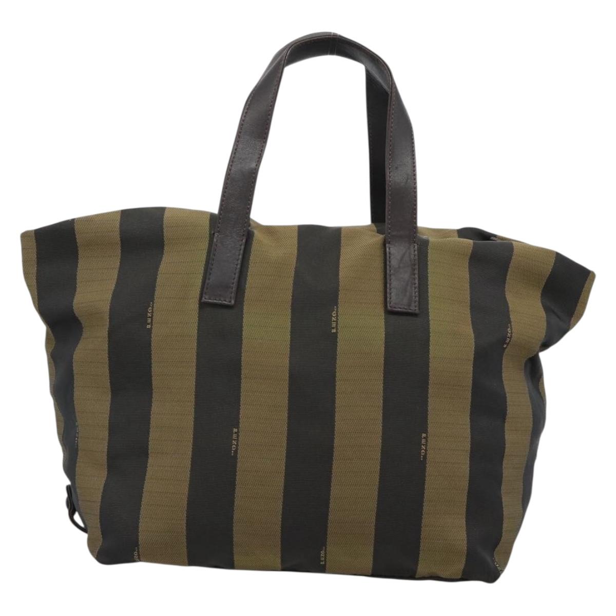 FENDI Pecan Canvas Tote Bag Brown Black Auth 183855