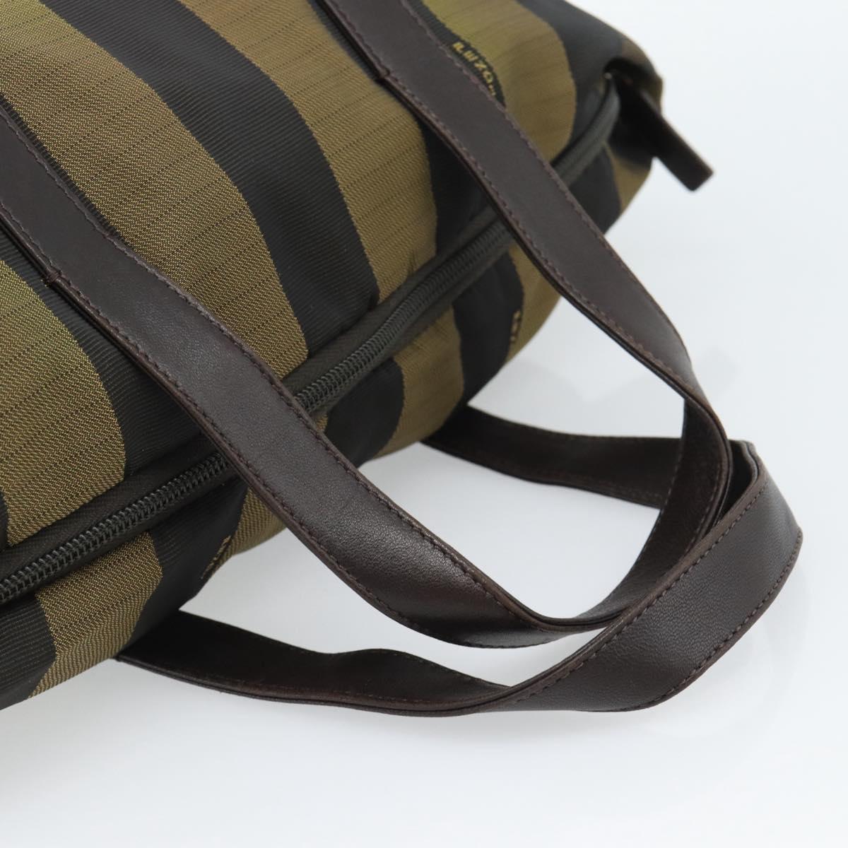 FENDI Pecan Canvas Tote Bag Brown Black Auth 183855