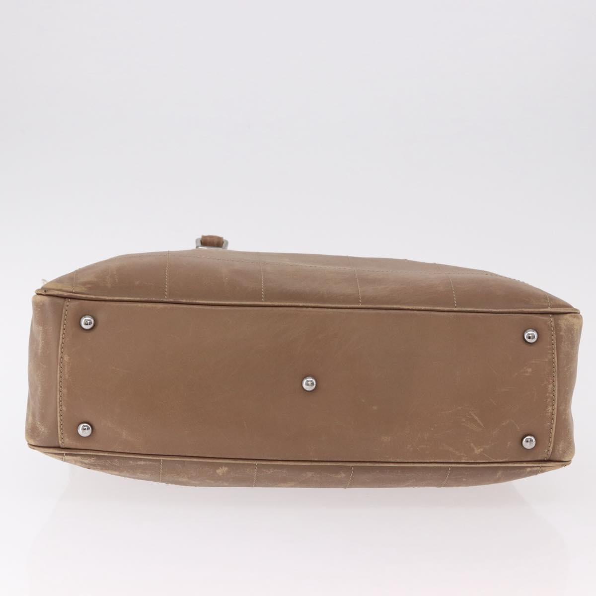 CHANEL Choco Bar Hand Bag Lamb Skin Brown Silver CC Auth 183856