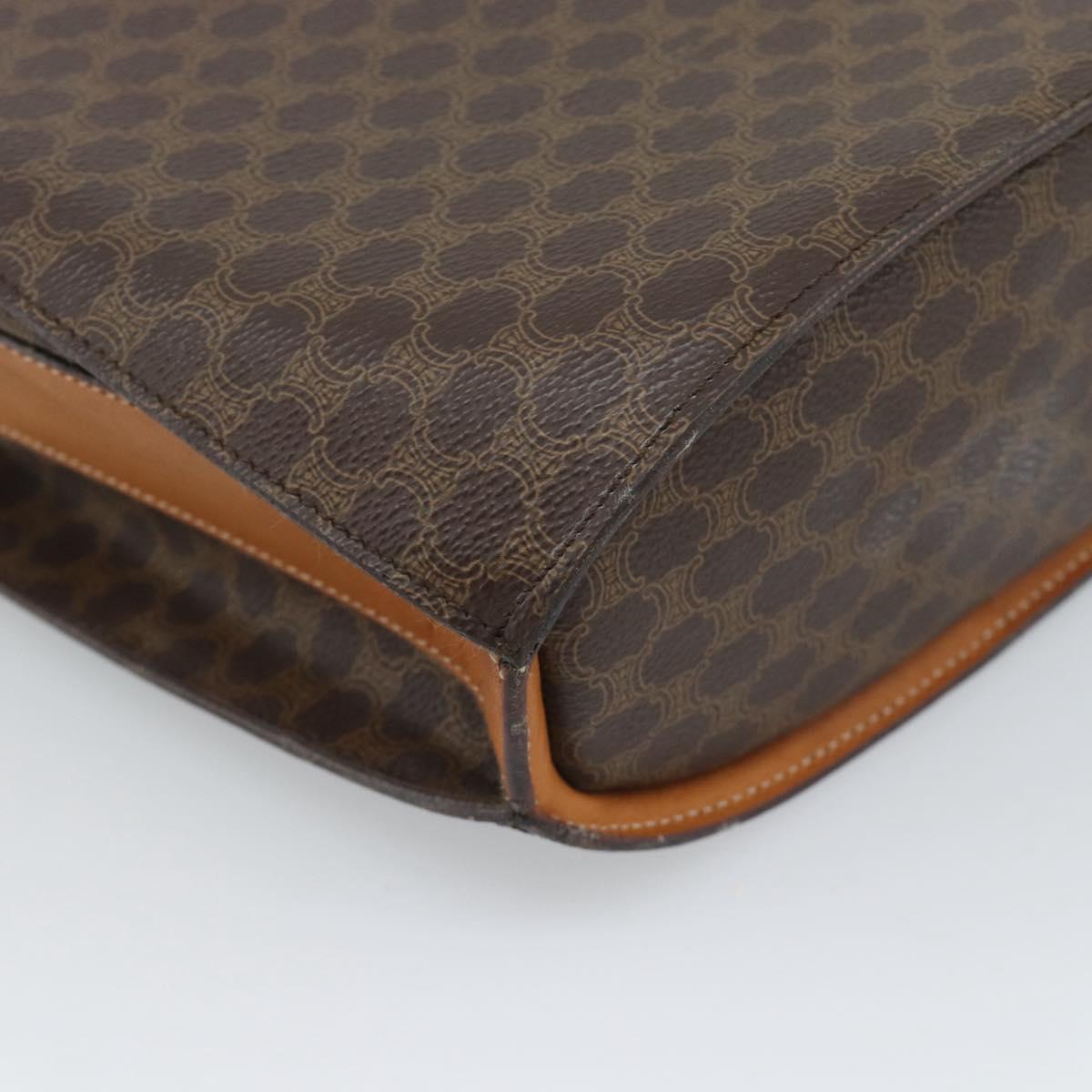 CELINE Macadam Canvas Circle Shoulder Bag PVC Leather Brown Gold Auth 183857A