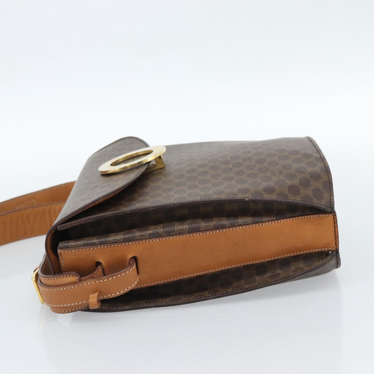 CELINE Macadam Canvas Circle Shoulder Bag PVC Leather Brown Gold Auth 183857A