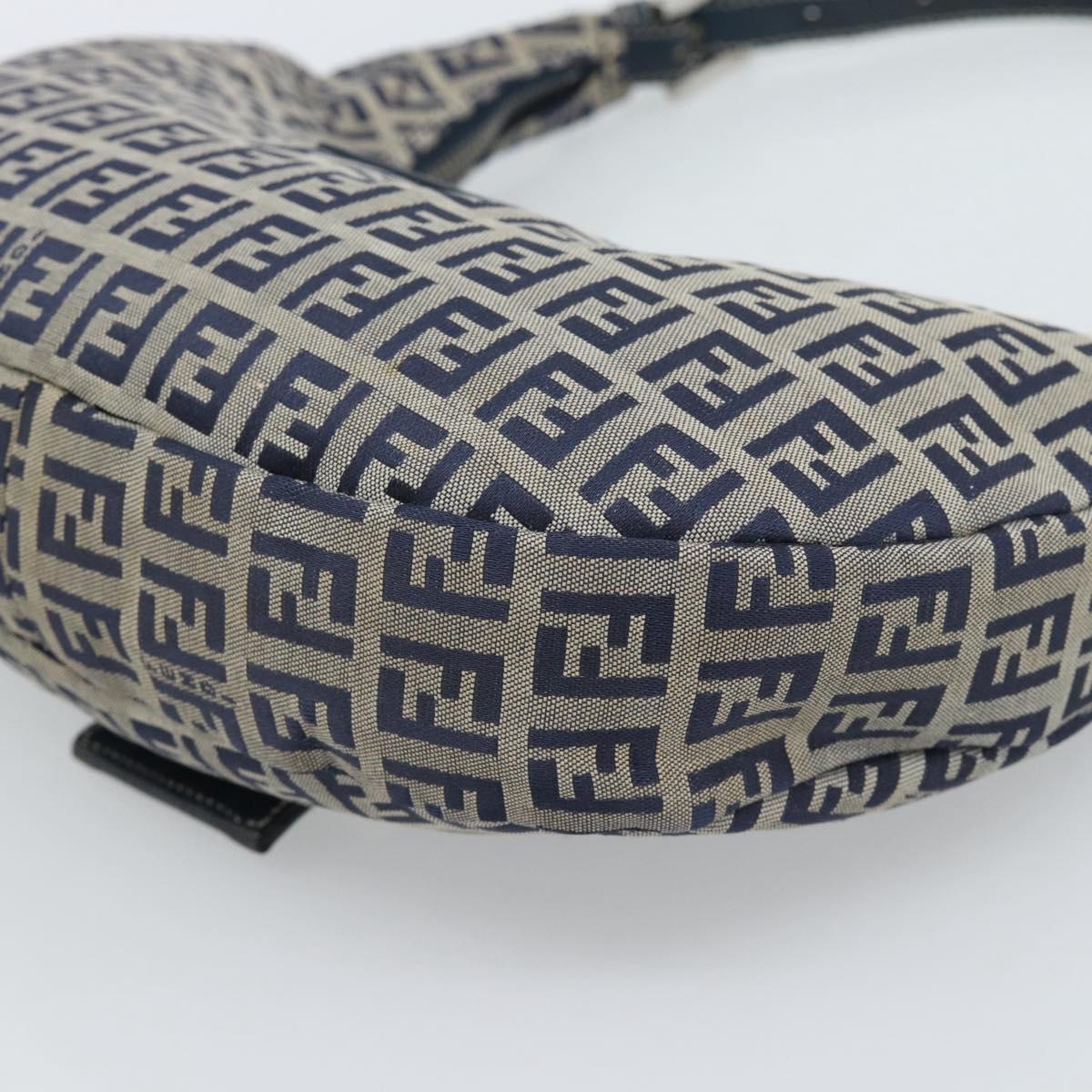 FENDI Zucchino Canvas Mamma Baguette Hand Bag Navy Silver Auth 183859V