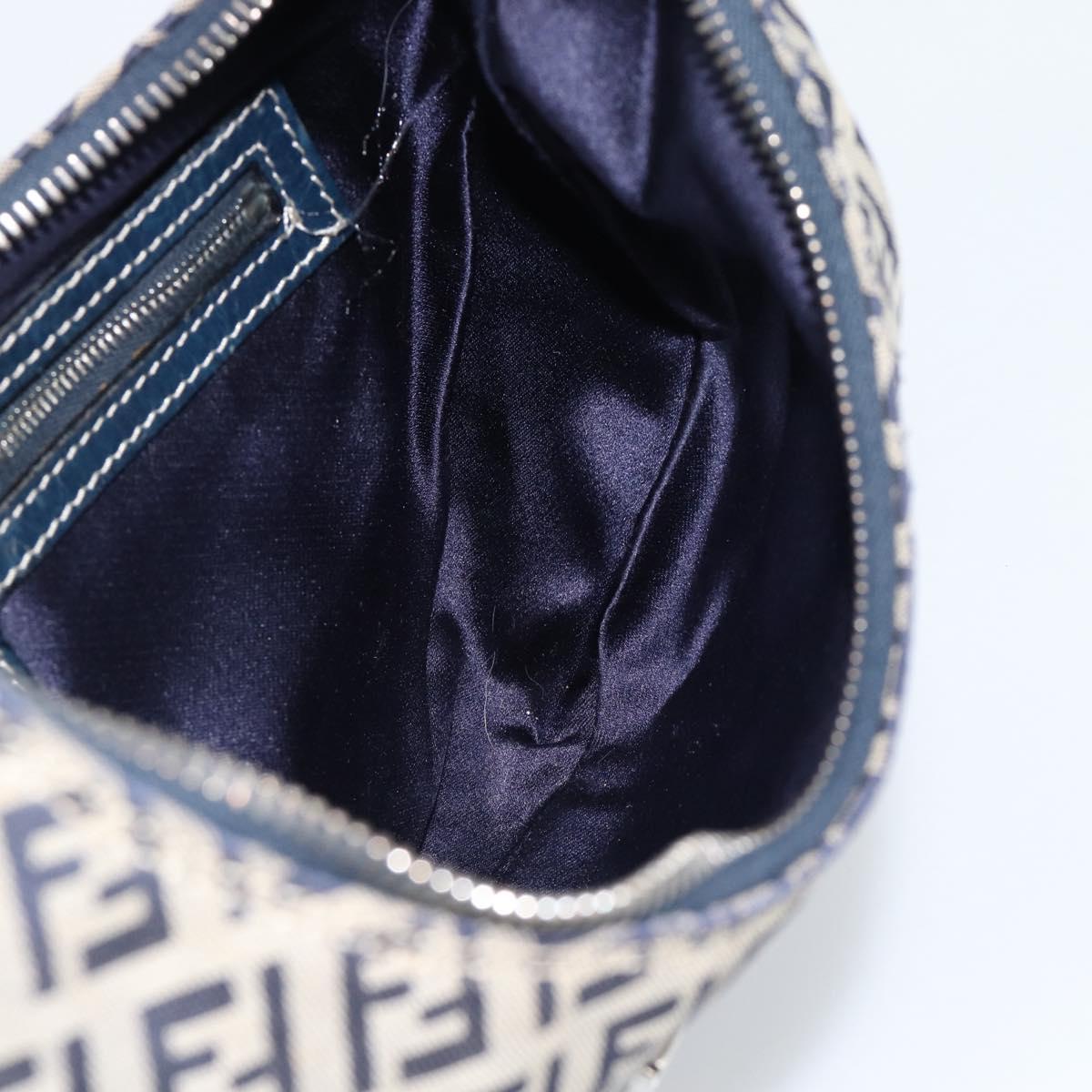 FENDI Zucchino Canvas Mamma Baguette Hand Bag Navy Silver Auth 183859V