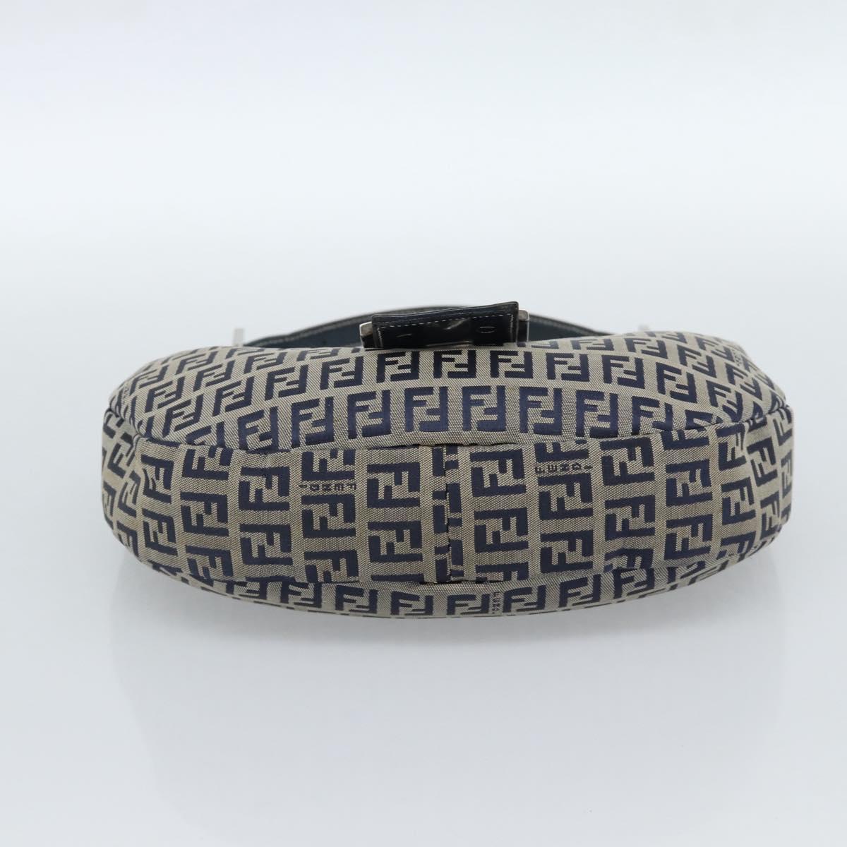 FENDI Zucchino Canvas Mamma Baguette Hand Bag Navy Silver Auth 183859V
