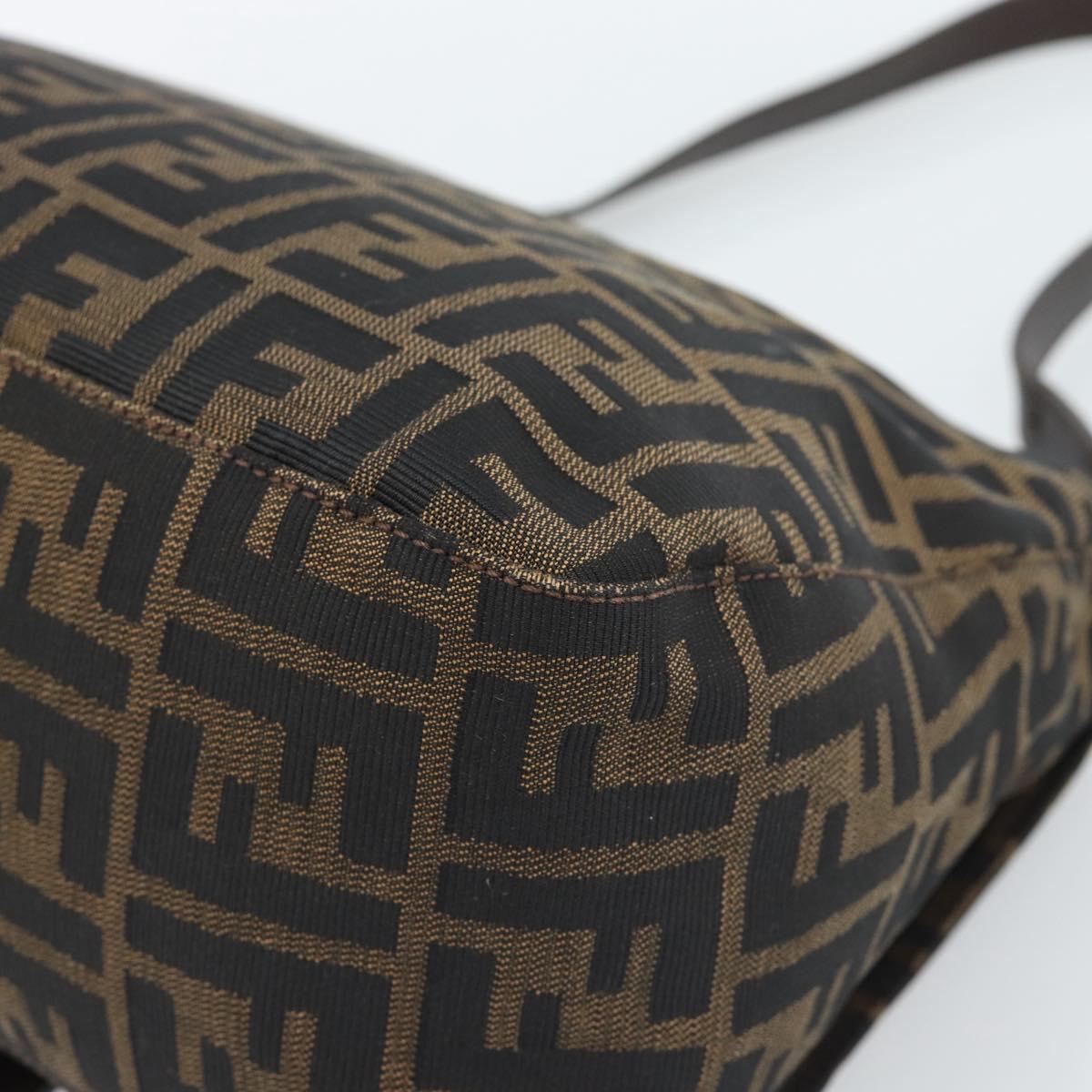 FENDI Zucca Canvas Mamma Baguette Shoulder Bag Black Brown Silver Auth 183864SAM