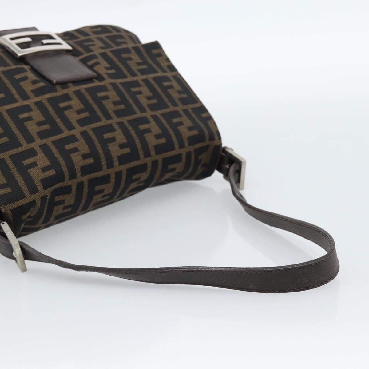 FENDI Zucca Canvas Mamma Baguette Shoulder Bag Black Brown Silver Auth 183864SAM