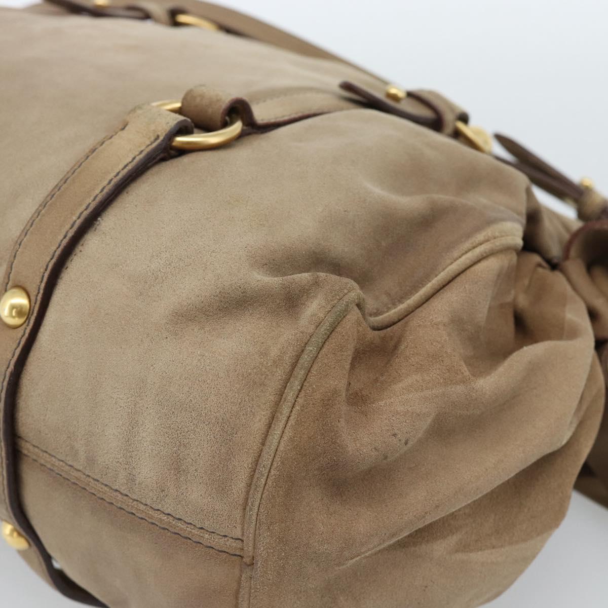 Miu Miu Hand Bag Suede 2way Beige Gold Auth 183865V