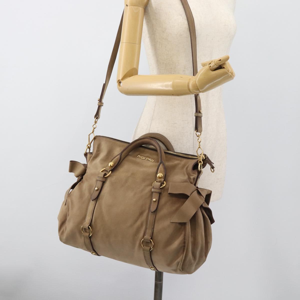 Miu Miu Hand Bag Suede 2way Beige Gold Auth 183865V