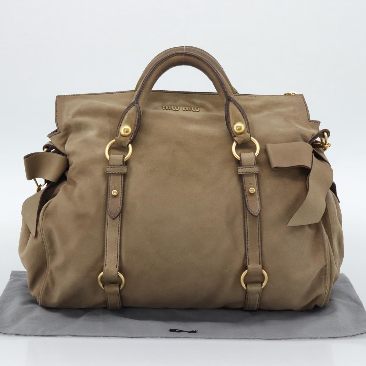 Miu Miu Hand Bag Suede 2way Beige Gold Auth 183865V