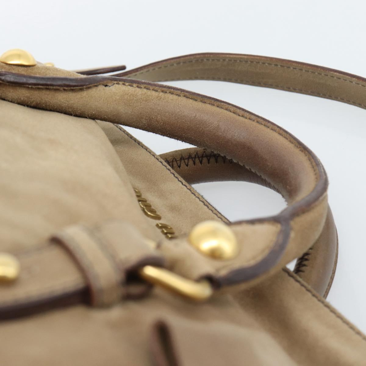Miu Miu Hand Bag Suede 2way Beige Gold Auth 183865V
