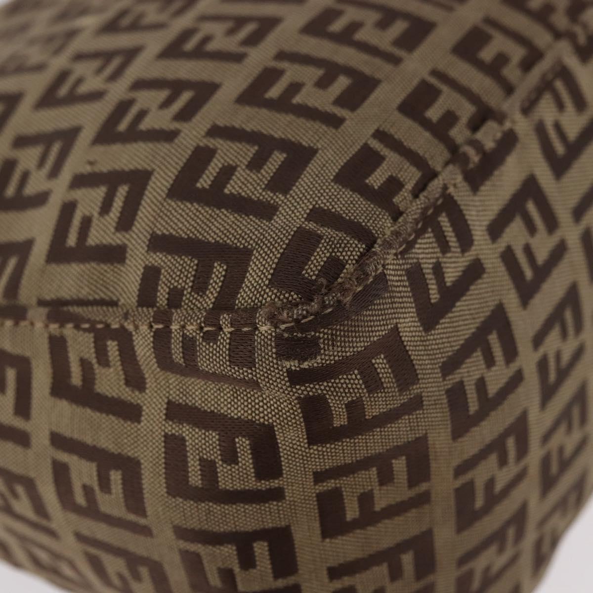 FENDI Zucchino Canvas Hand Bag Beige Silver Auth 183871
