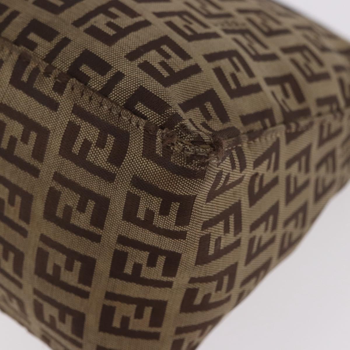 FENDI Zucchino Canvas Hand Bag Beige Silver Auth 183871