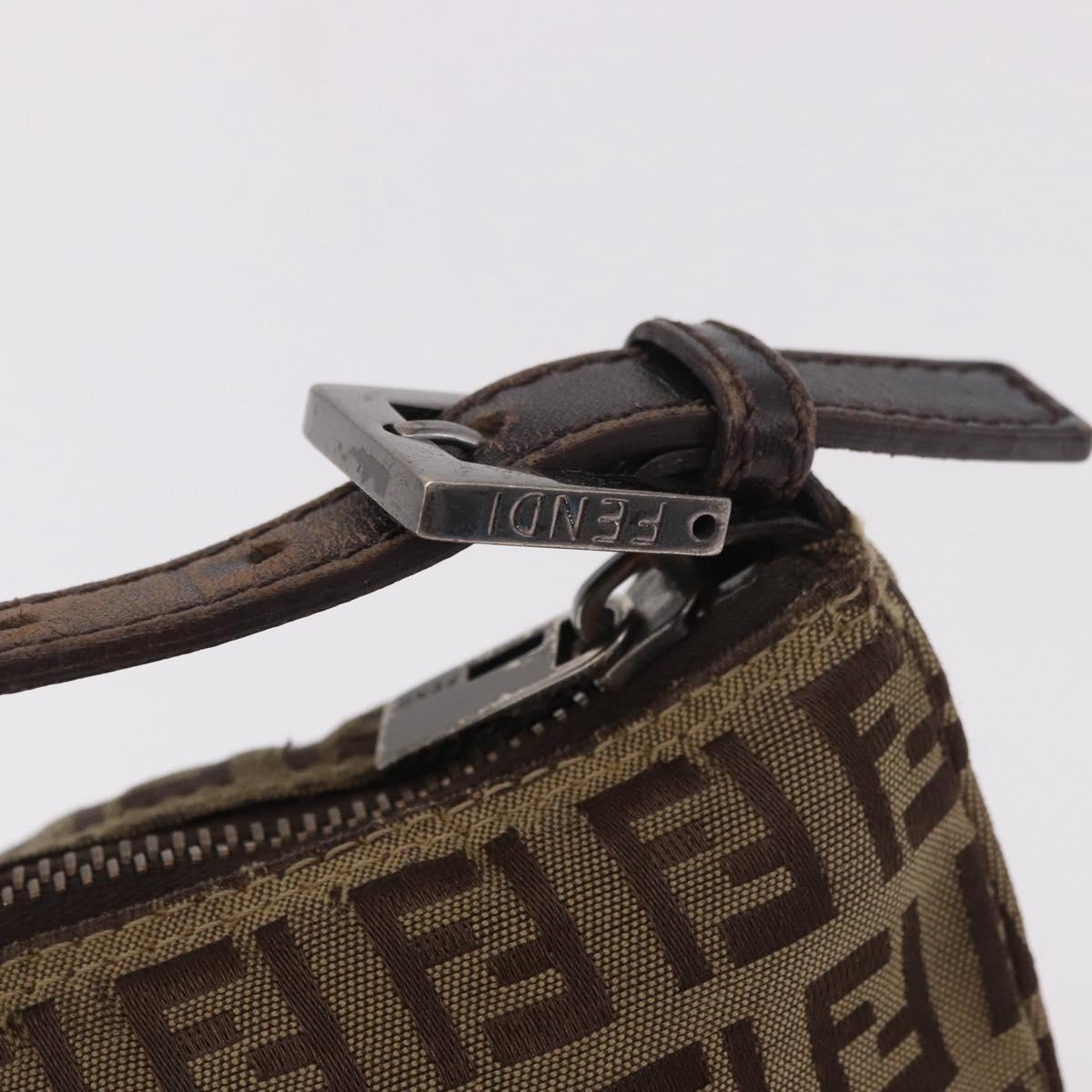 FENDI Zucchino Canvas Hand Bag Beige Silver Auth 183871