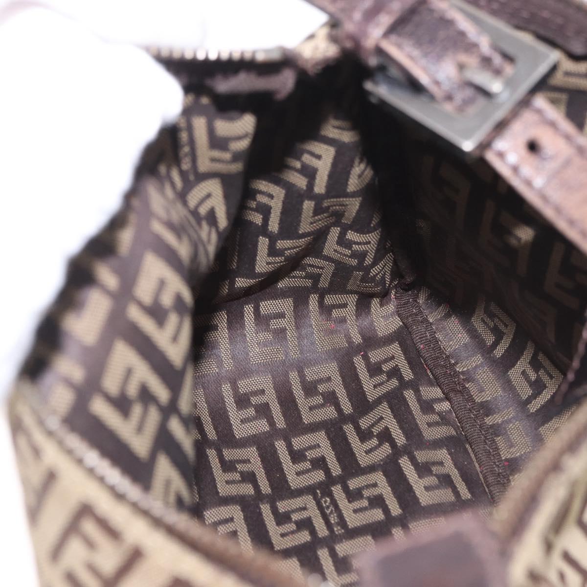 FENDI Zucchino Canvas Hand Bag Beige Silver Auth 183871
