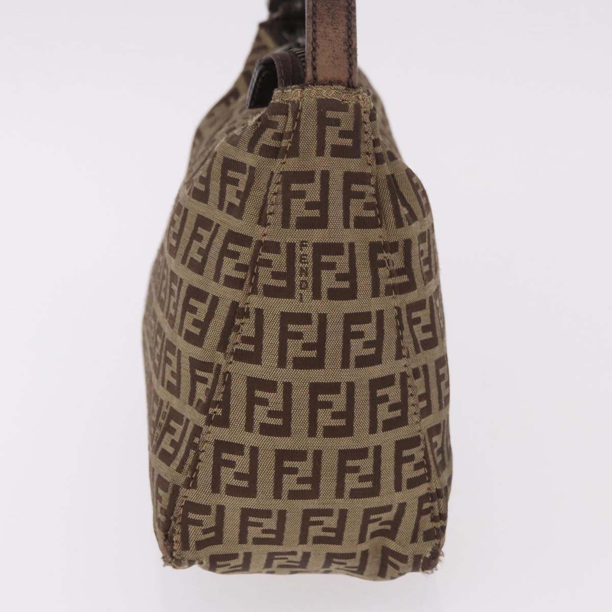 FENDI Zucchino Canvas Hand Bag Beige Silver Auth 183871
