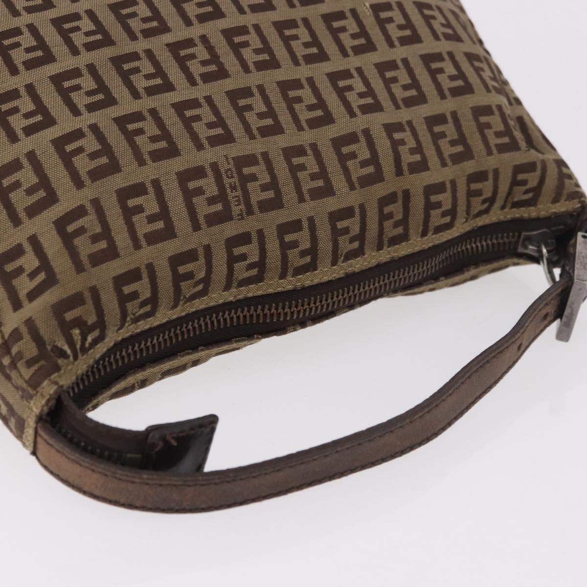 FENDI Zucchino Canvas Hand Bag Beige Silver Auth 183871