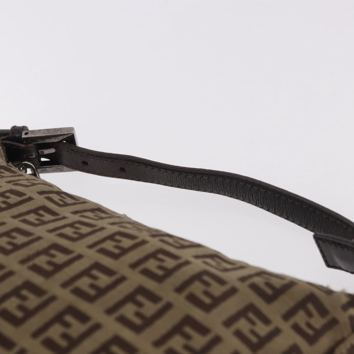 FENDI Zucchino Canvas Hand Bag Beige Silver Auth 183871
