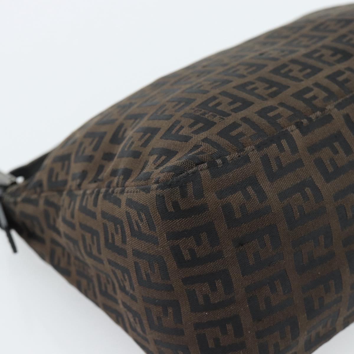 FENDI Zucchino Canvas Hand Bag Brown Silver Auth 183872