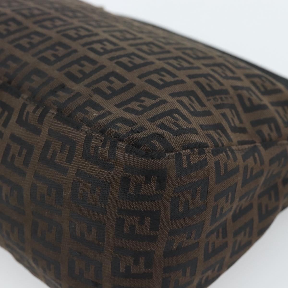 FENDI Zucchino Canvas Hand Bag Brown Silver Auth 183872