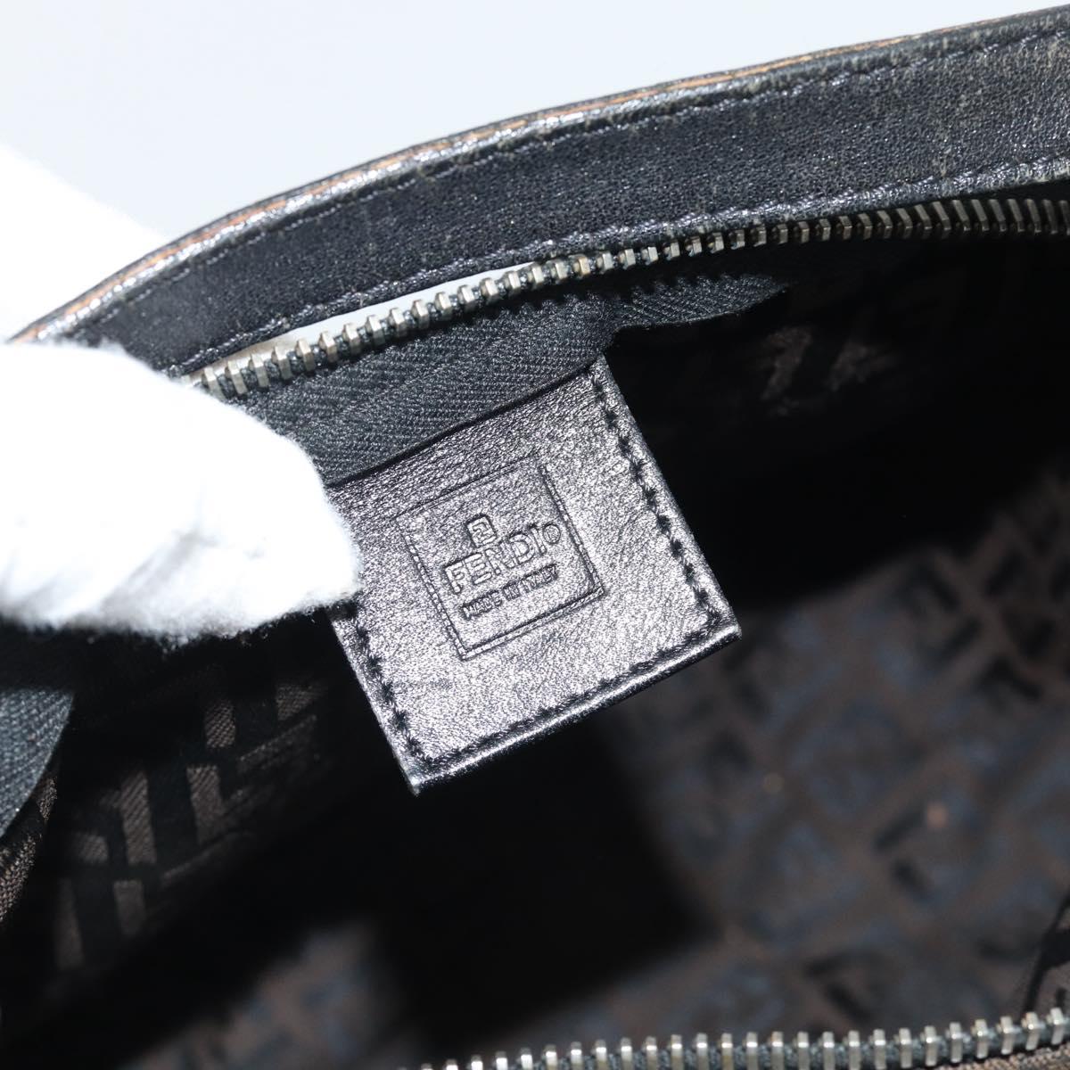 FENDI Zucchino Canvas Hand Bag Brown Silver Auth 183872