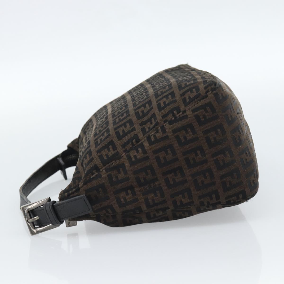 FENDI Zucchino Canvas Hand Bag Brown Silver Auth 183872