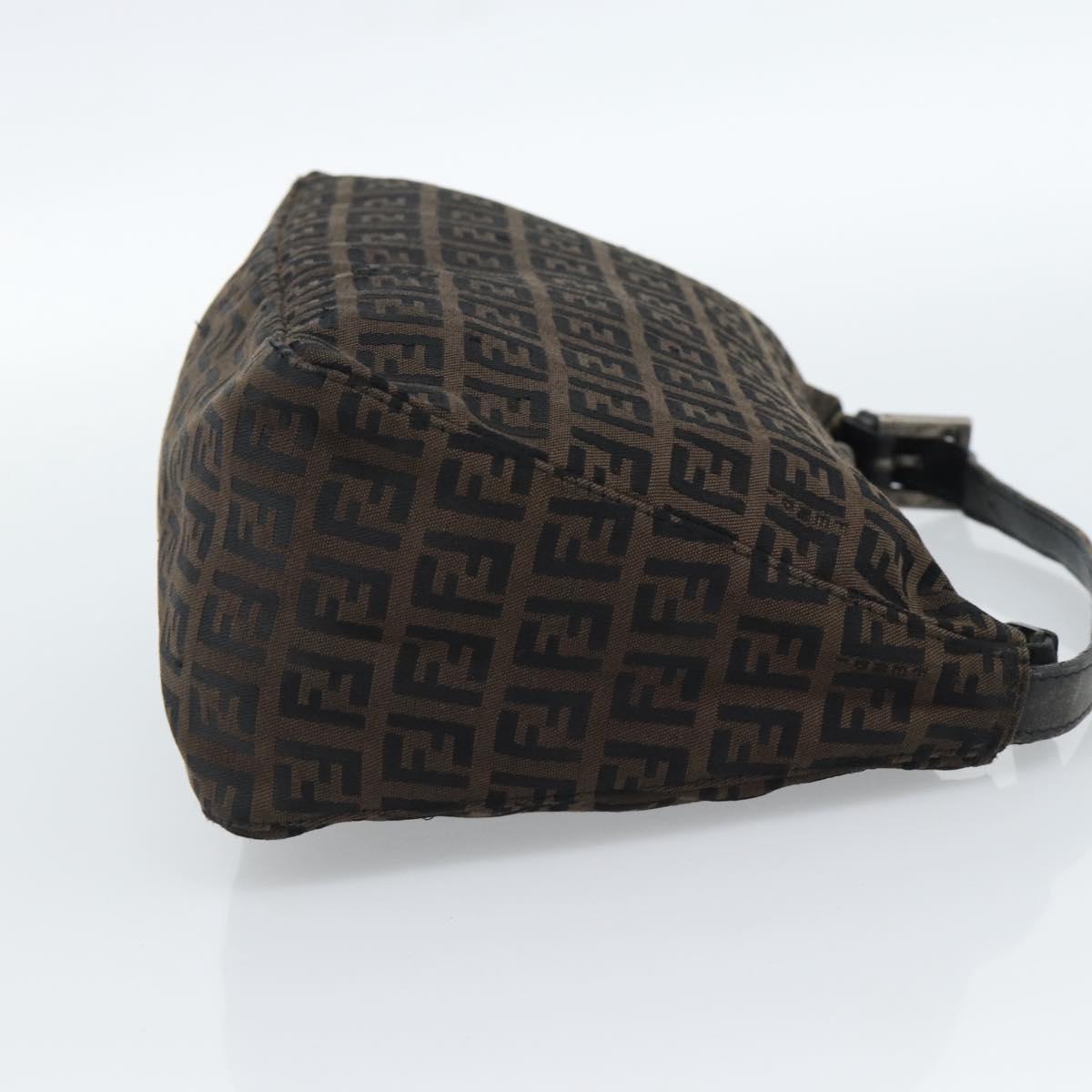 FENDI Zucchino Canvas Hand Bag Brown Silver Auth 183872