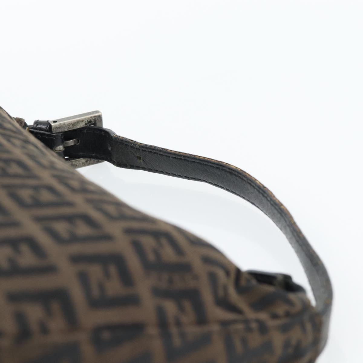 FENDI Zucchino Canvas Hand Bag Brown Silver Auth 183872