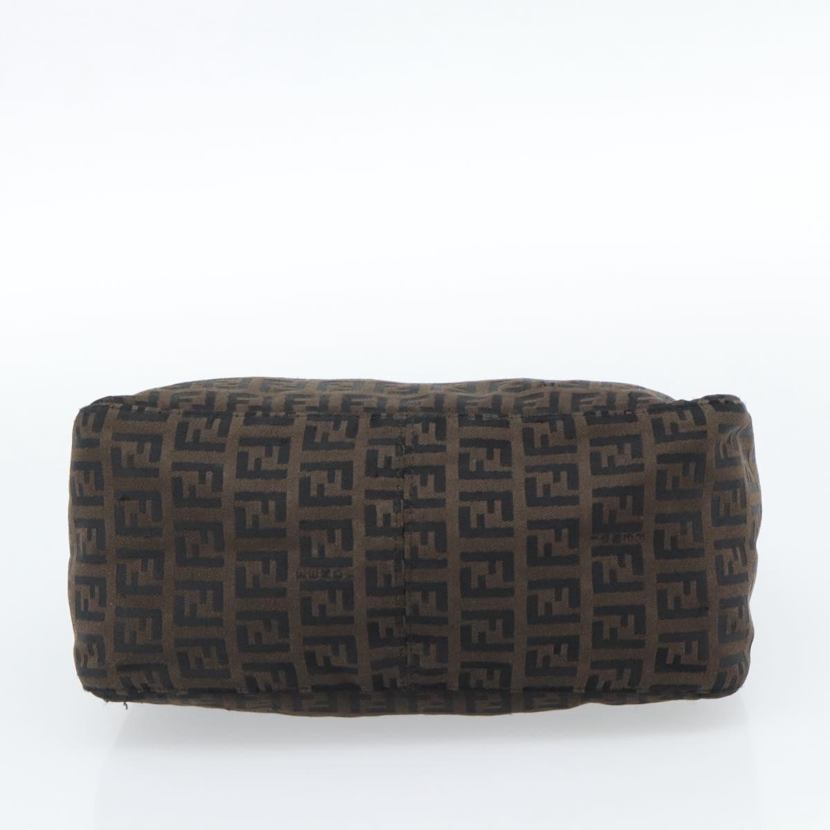 FENDI Zucchino Canvas Hand Bag Brown Silver Auth 183872