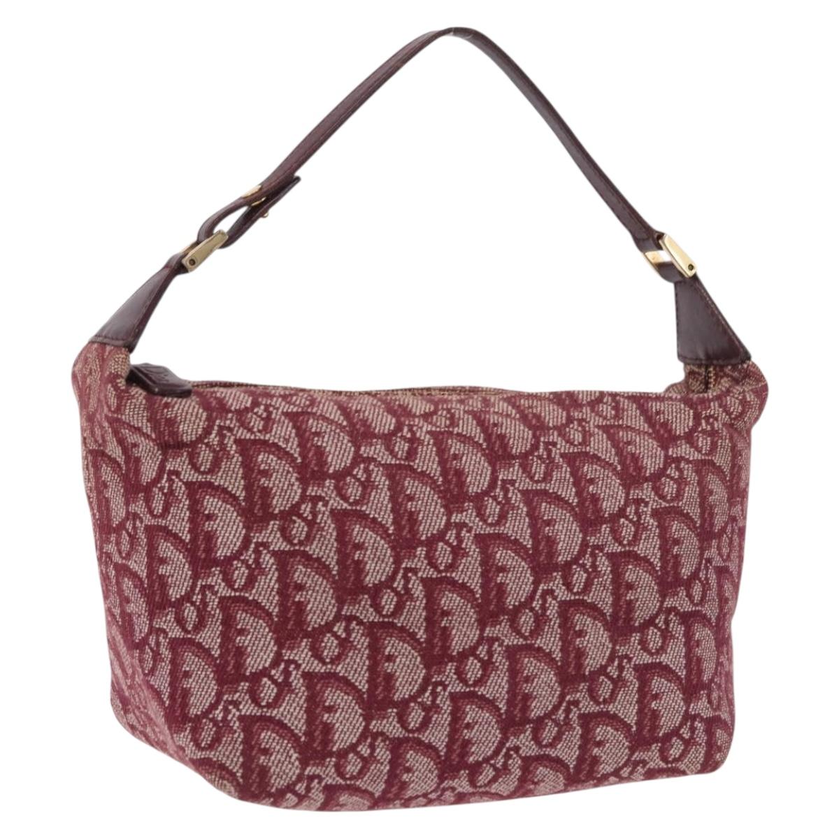Christian Dior Trotter Canvas Hand Bag Red Gold Auth 183873A