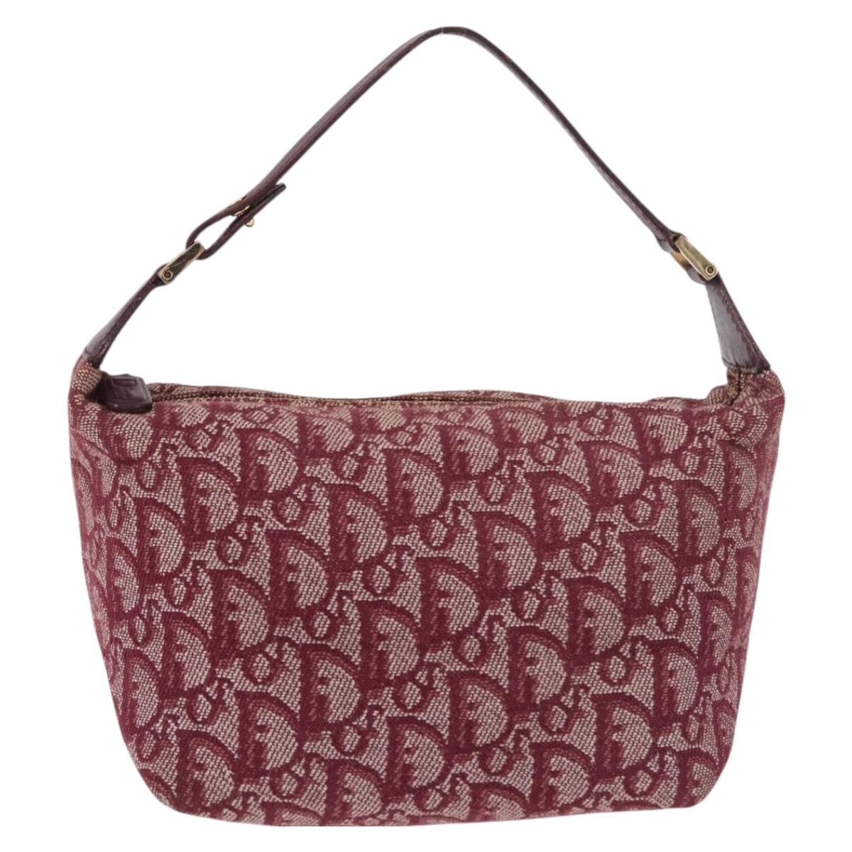 Christian Dior Trotter Canvas Hand Bag Red Gold Auth 183873A