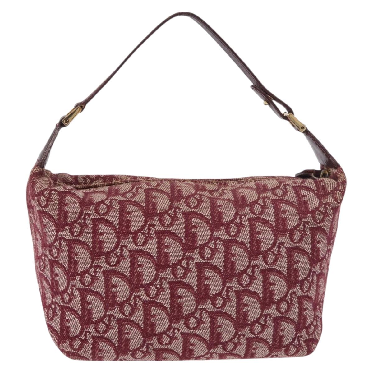 Christian Dior Trotter Canvas Hand Bag Red Gold Auth 183873A