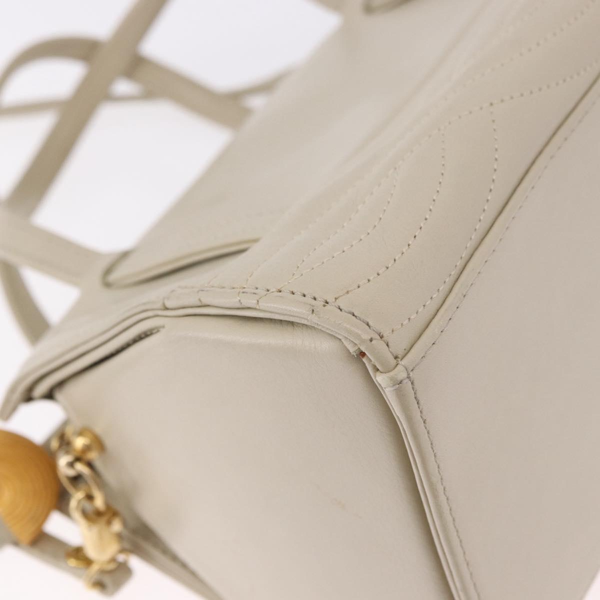 FENDI Hand Bag Leather 2way Beige Gold Auth 183874