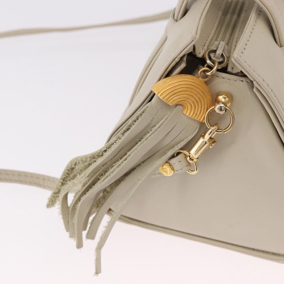 FENDI Hand Bag Leather 2way Beige Gold Auth 183874