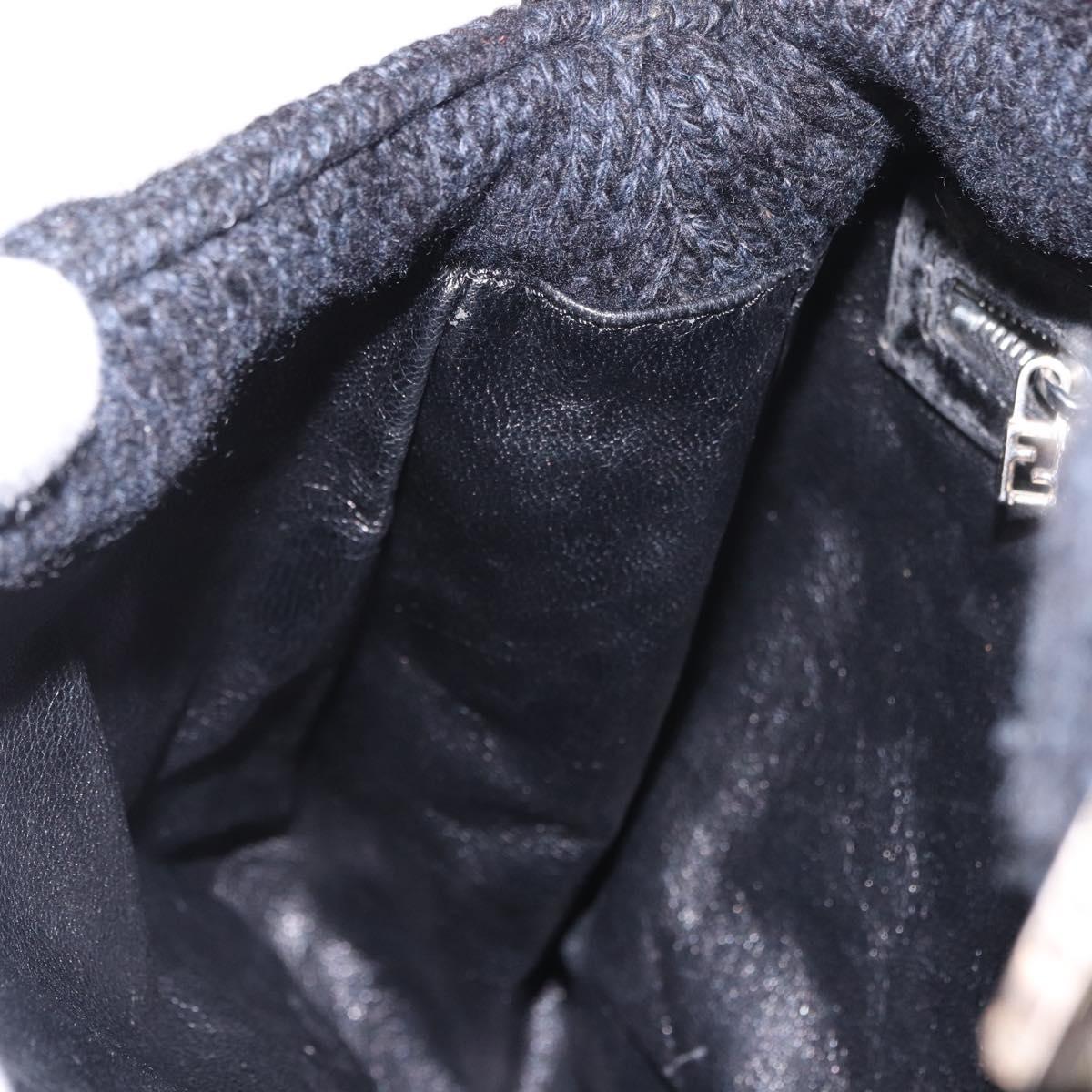 FENDI Mamma Baguette Shoulder Bag Wool Navy Silver Auth 183876