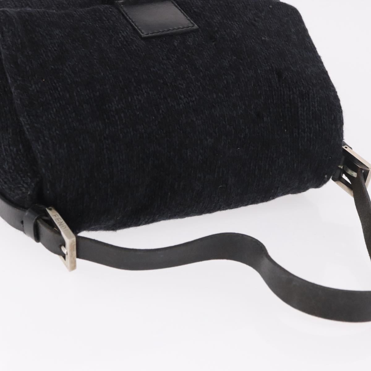 FENDI Mamma Baguette Shoulder Bag Wool Navy Silver Auth 183876