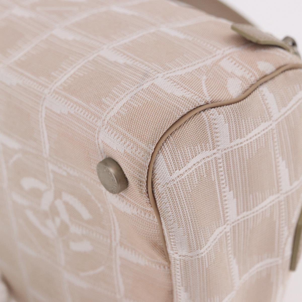 CHANEL New Travel Line Hand Bag Canvas Beige Silver CC Auth 183877