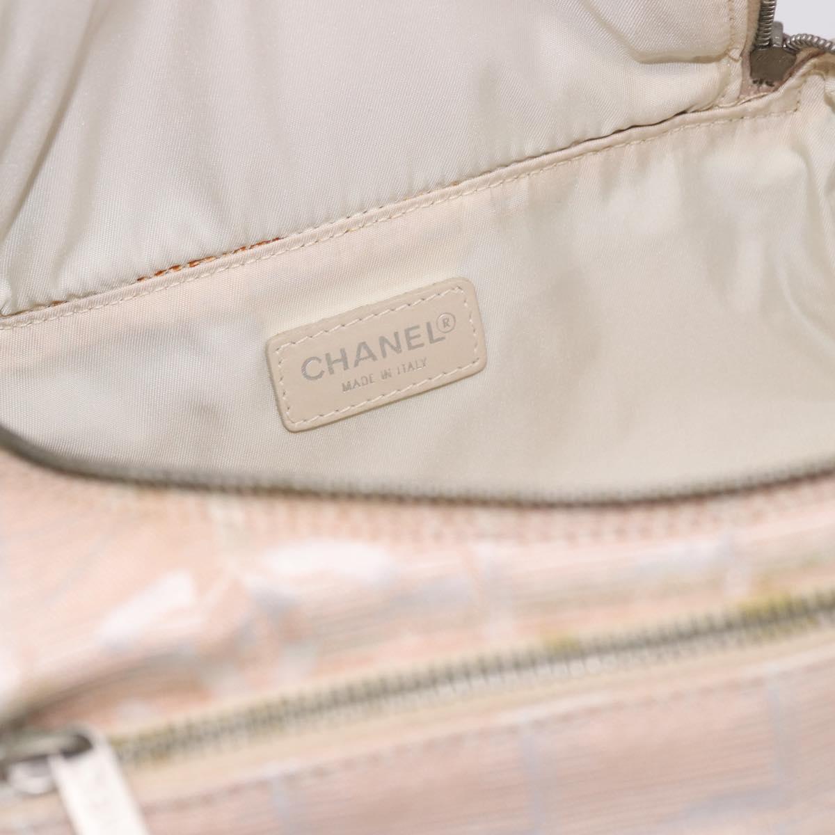 CHANEL New Travel Line Hand Bag Canvas Beige Silver CC Auth 183877