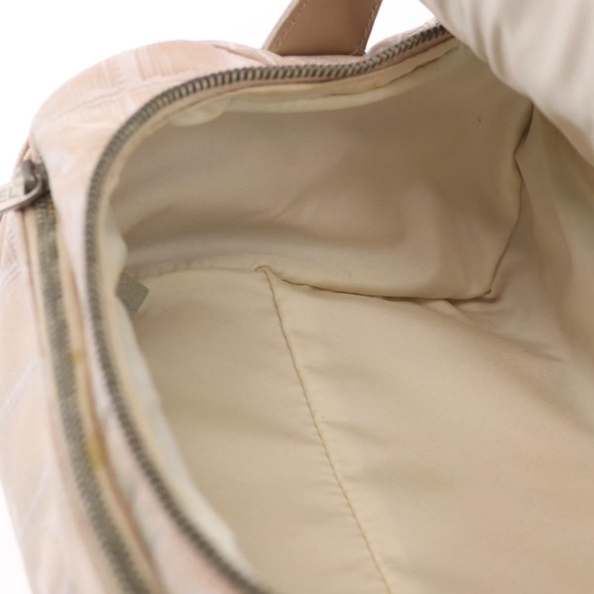 CHANEL New Travel Line Hand Bag Canvas Beige Silver CC Auth 183877