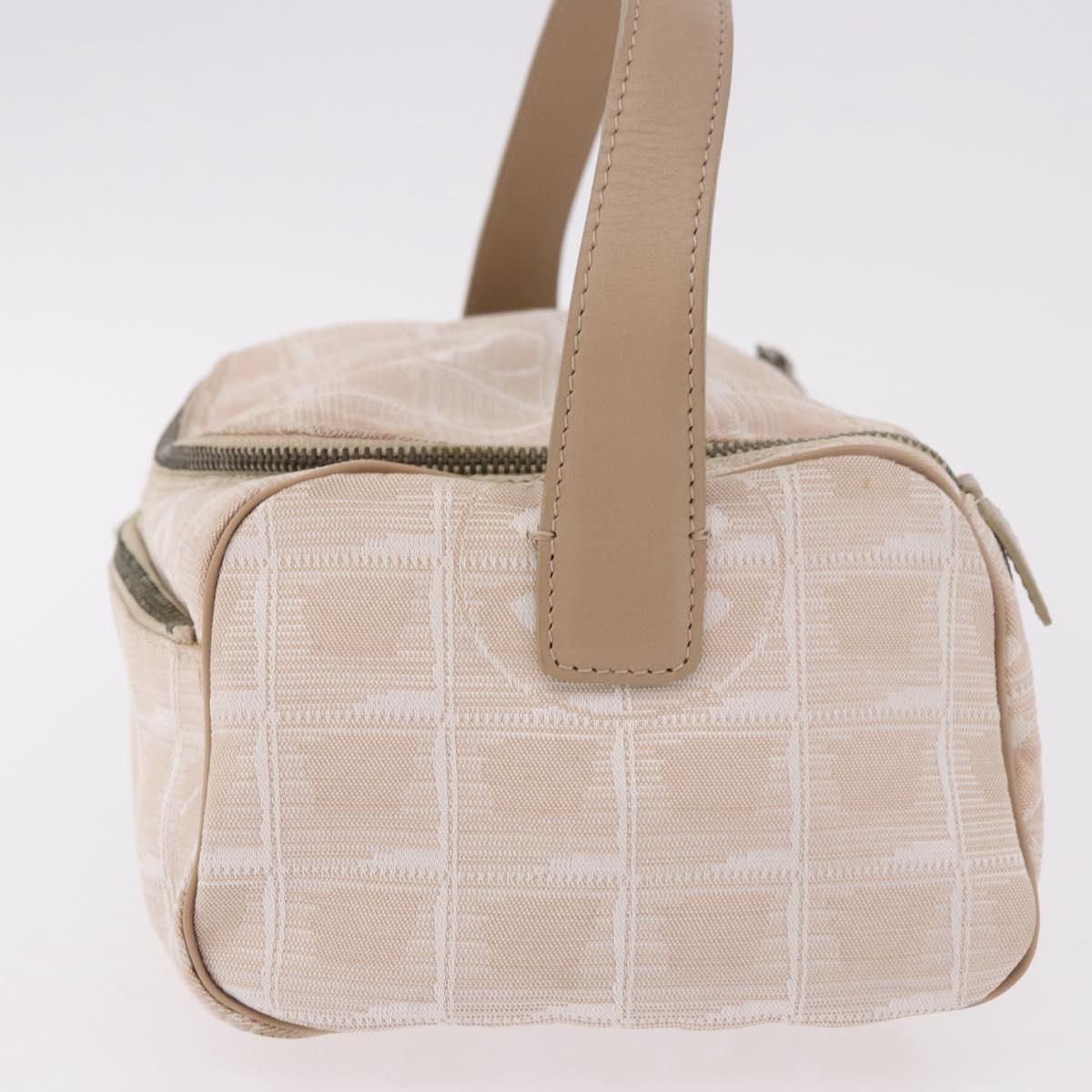CHANEL New Travel Line Hand Bag Canvas Beige Silver CC Auth 183877