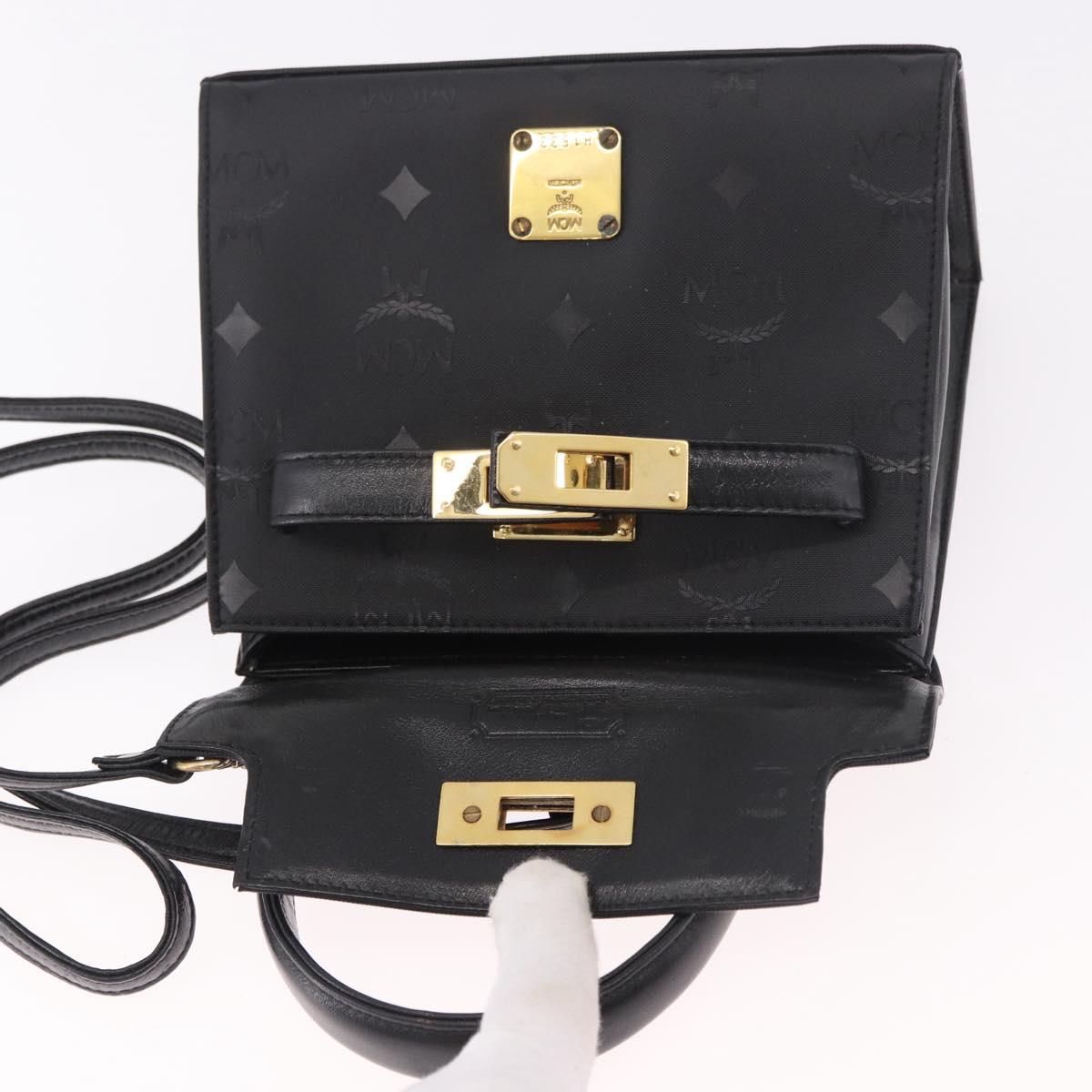 MCM Logogram Vicetos Hand Bag PVC 2way Black Gold Auth 183880A