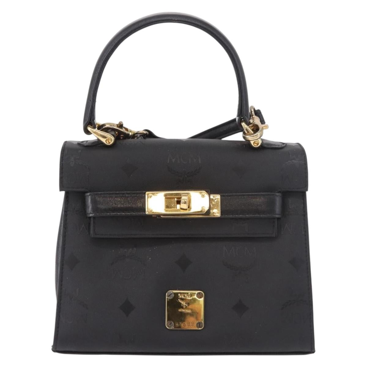 MCM Logogram Vicetos Hand Bag PVC 2way Black Gold Auth 183880A